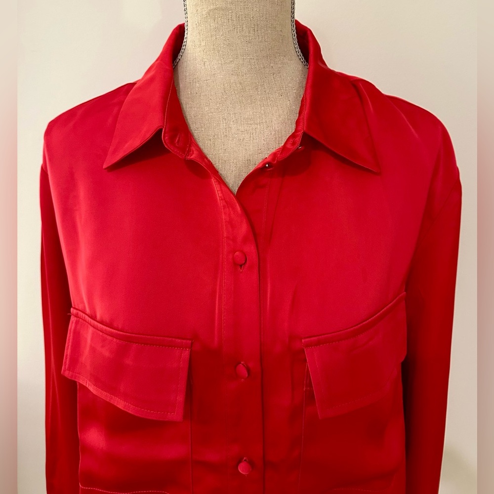 Jason Wu Pink Button-Down Satin Blouse M Machine Wash Orig Retail $400 Exc Cond